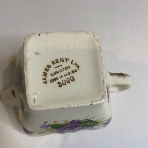 Vtg James Kent Bone China Cream, Sugar and Tray to Hold Both Purple Flowers - Picture 13 of 14